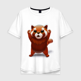 Мужская футболка хлопок Oversize с принтом Красная панда в Екатеринбурге, 100% хлопок | свободный крой, круглый ворот, “спинка” длиннее передней части | big eyes | cute | red panda | большие глаза | красная панда | милаха