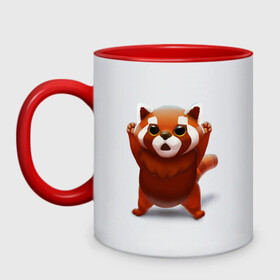 Кружка двухцветная с принтом Красная панда в Екатеринбурге, керамика | объем — 330 мл, диаметр — 80 мм. Цветная ручка и кайма сверху, в некоторых цветах — вся внутренняя часть | big eyes | cute | red panda | большие глаза | красная панда | милаха
