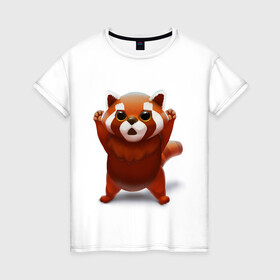 Женская футболка хлопок с принтом Красная панда в Екатеринбурге, 100% хлопок | прямой крой, круглый вырез горловины, длина до линии бедер, слегка спущенное плечо | big eyes | cute | red panda | большие глаза | красная панда | милаха