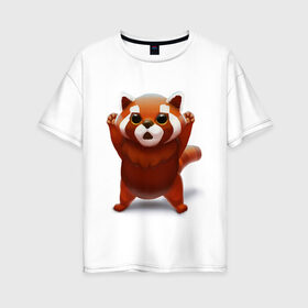 Женская футболка хлопок Oversize с принтом Красная панда в Екатеринбурге, 100% хлопок | свободный крой, круглый ворот, спущенный рукав, длина до линии бедер
 | Тематика изображения на принте: big eyes | cute | red panda | большие глаза | красная панда | милаха