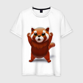 Мужская футболка хлопок с принтом Красная панда в Екатеринбурге, 100% хлопок | прямой крой, круглый вырез горловины, длина до линии бедер, слегка спущенное плечо. | big eyes | cute | red panda | большие глаза | красная панда | милаха