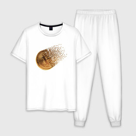 Мужская пижама хлопок с принтом BITCOIN в Екатеринбурге, 100% хлопок | брюки и футболка прямого кроя, без карманов, на брюках мягкая резинка на поясе и по низу штанин
 | bitcoin | btc | биткоин | валюта | деньги | криптовалюта