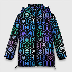 Женская зимняя куртка 3D с принтом Компьютерные игровые символы в Екатеринбурге, верх — 100% полиэстер; подкладка — 100% полиэстер; утеплитель — 100% полиэстер | длина ниже бедра, силуэт Оверсайз. Есть воротник-стойка, отстегивающийся капюшон и ветрозащитная планка. 

Боковые карманы с листочкой на кнопках и внутренний карман на молнии | высказывание | граффити | детские | игровые | игры | идея | компьютерные | манера | мемы | разные | рисунок | символ | символы