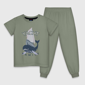 Детская пижама хлопок с принтом Yacht Family в Екатеринбурге, 100% хлопок |  брюки и футболка прямого кроя, без карманов, на брюках мягкая резинка на поясе и по низу штанин
 | Тематика изображения на принте: кит | лодка | море | морские жители | океан | яхта