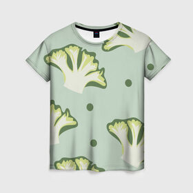 Женская футболка 3D с принтом Брокколи - зеленый узор в Екатеринбурге, 100% полиэфир ( синтетическое хлопкоподобное полотно) | прямой крой, круглый вырез горловины, длина до линии бедер | брокколи | здоровое питание | зеленый | зож | паттерн | растения | узор | фитнес