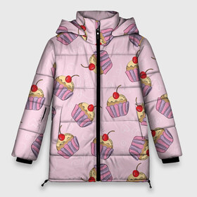 Женская зимняя куртка 3D с принтом Капкейки на розовом в Екатеринбурге, верх — 100% полиэстер; подкладка — 100% полиэстер; утеплитель — 100% полиэстер | длина ниже бедра, силуэт Оверсайз. Есть воротник-стойка, отстегивающийся капюшон и ветрозащитная планка. 

Боковые карманы с листочкой на кнопках и внутренний карман на молнии | Тематика изображения на принте: вишенка | еда | капкейки | пирожное | розовый | сладкое | сладости