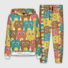Женский костюм 3D (с толстовкой) с принтом Разноцветные совы в Екатеринбурге,  |  | детский | лесной | мультяшный | паттерн | разноцветный | сова | совушки | совы | узор