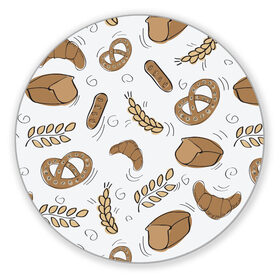 Коврик для мышки круглый с принтом Узор Пекарня в Екатеринбурге, резина и полиэстер | круглая форма, изображение наносится на всю лицевую часть | булки | коричневый | крендель | пекарня | повар | узор | хлеб