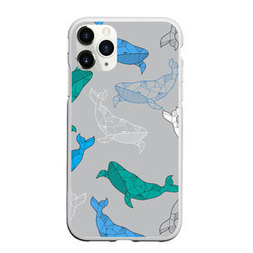 Чехол для iPhone 11 Pro матовый с принтом Узор с китами на сером в Екатеринбурге, Силикон |  | Тематика изображения на принте: графика | кит | морской | рыба | серый | синий | узор