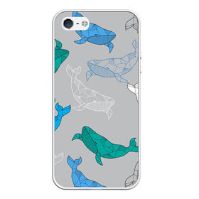 Чехол для iPhone 5/5S матовый с принтом Узор с китами на сером в Екатеринбурге, Силикон | Область печати: задняя сторона чехла, без боковых панелей | Тематика изображения на принте: графика | кит | морской | рыба | серый | синий | узор
