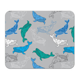 Коврик для мышки прямоугольный с принтом Узор с китами на сером в Екатеринбурге, натуральный каучук | размер 230 х 185 мм; запечатка лицевой стороны | графика | кит | морской | рыба | серый | синий | узор