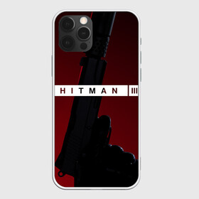 Чехол для iPhone 12 Pro с принтом Hitman III  в Екатеринбурге, силикон | область печати: задняя сторона чехла, без боковых панелей | Тематика изображения на принте: hitman | hitman 3 | hitman iii | красный | надпись | пистолет | хитман | хитман 3