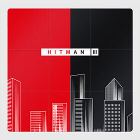 Магнитный плакат 3Х3 с принтом Hitman III - Город в Екатеринбурге, Полимерный материал с магнитным слоем | 9 деталей размером 9*9 см | hitman | hitman 3 | hitman iii | город | красный | надпись | половина | хитман | хитман 3 | черный