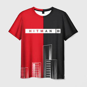 Мужская футболка 3D с принтом Hitman III - Город в Екатеринбурге, 100% полиэфир | прямой крой, круглый вырез горловины, длина до линии бедер | hitman | hitman 3 | hitman iii | город | красный | надпись | половина | хитман | хитман 3 | черный