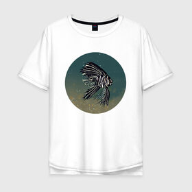 Мужская футболка хлопок Oversize с принтом Рыбка в Екатеринбурге, 100% хлопок | свободный крой, круглый ворот, “спинка” длиннее передней части | белый | море | песок | плавники | полосатый | пузырьки | рыба | рыбка | черный