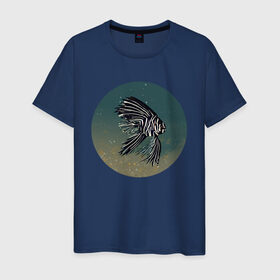 Мужская футболка хлопок с принтом Рыбка в Екатеринбурге, 100% хлопок | прямой крой, круглый вырез горловины, длина до линии бедер, слегка спущенное плечо. | белый | море | песок | плавники | полосатый | пузырьки | рыба | рыбка | черный