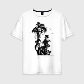 Женская футболка хлопок Oversize с принтом Остров в Екатеринбурге, 100% хлопок | свободный крой, круглый ворот, спущенный рукав, длина до линии бедер
 | деревья | лес | остров | скалы | черный