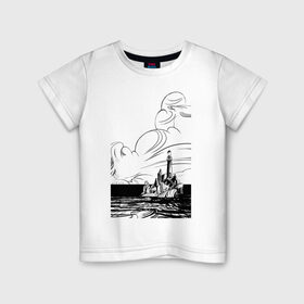 Детская футболка хлопок с принтом Муми-тролль в Екатеринбурге, 100% хлопок | круглый вырез горловины, полуприлегающий силуэт, длина до линии бедер | маяк | море | муми тролль | скалы