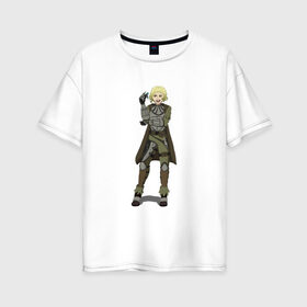 Женская футболка хлопок Oversize с принтом Наемница в Екатеринбурге, 100% хлопок | свободный крой, круглый ворот, спущенный рукав, длина до линии бедер
 | блондинка | воин | доспехи | наемница | язвительность