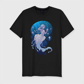 Мужская футболка хлопок Slim с принтом Jellyfish mermaid в Екатеринбурге, 92% хлопок, 8% лайкра | приталенный силуэт, круглый вырез ворота, длина до линии бедра, короткий рукав | Тематика изображения на принте: jellyfish | mermaid | sea | медузы | морское | подводный мир | русалка