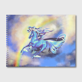 Альбом для рисования с принтом Ветер в облаках в Екатеринбурге, 100% бумага
 | матовая бумага, плотность 200 мг. | flying | horse | rainbow | крылья | лошадь | облака | полет