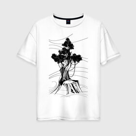 Женская футболка хлопок Oversize с принтом Дуб в Екатеринбурге, 100% хлопок | свободный крой, круглый ворот, спущенный рукав, длина до линии бедер
 | дерево | дуб | остров | цепи