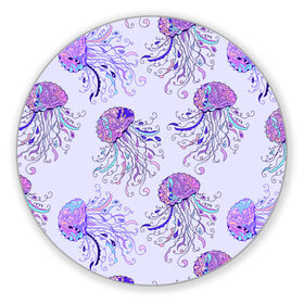 Коврик для мышки круглый с принтом Узор Медуза в Екатеринбурге, резина и полиэстер | круглая форма, изображение наносится на всю лицевую часть | завитушки | медуза | море | морской | паттерн | розовый | узор | фиолетовый