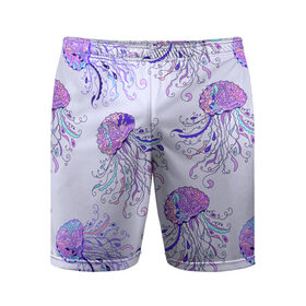 Мужские шорты спортивные с принтом Узор Медуза в Екатеринбурге,  |  | завитушки | медуза | море | морской | паттерн | розовый | узор | фиолетовый