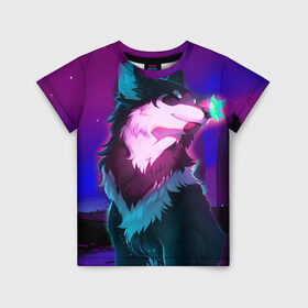 Детская футболка 3D с принтом Сказочный волк в Екатеринбурге, 100% гипоаллергенный полиэфир | прямой крой, круглый вырез горловины, длина до линии бедер, чуть спущенное плечо, ткань немного тянется | wolf | бабочка | волк | волки | волшебный волк | животные | звери | магический волк