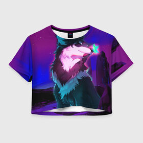 Женская футболка Crop-top 3D с принтом Сказочный волк в Екатеринбурге, 100% полиэстер | круглая горловина, длина футболки до линии талии, рукава с отворотами | wolf | бабочка | волк | волки | волшебный волк | животные | звери | магический волк