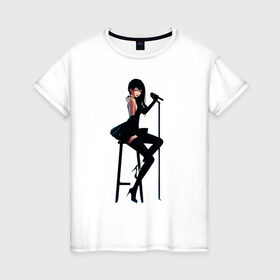 Женская футболка хлопок с принтом Арт Аниме девушка в Екатеринбурге, 100% хлопок | прямой крой, круглый вырез горловины, длина до линии бедер, слегка спущенное плечо | аниме | девушка | джаз | кабаре | микрофон | певица | чулки