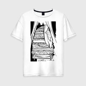 Женская футболка хлопок Oversize с принтом Принцесса на горошине в Екатеринбурге, 100% хлопок | свободный крой, круглый ворот, спущенный рукав, длина до линии бедер
 | кровать | матрас | одеяло | свеча