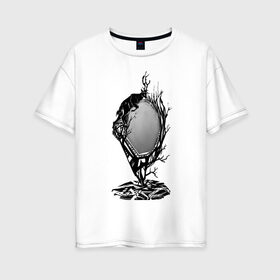 Женская футболка хлопок Oversize с принтом лесное зеркало в Екатеринбурге, 100% хлопок | свободный крой, круглый ворот, спущенный рукав, длина до линии бедер
 | дерево | духи | лесное зеркало | олень | тени