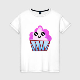 Женская футболка хлопок с принтом Милый кекс-мороженое в Екатеринбурге, 100% хлопок | прямой крой, круглый вырез горловины, длина до линии бедер, слегка спущенное плечо | еда | кекс | пирожное | сладости | сластена.