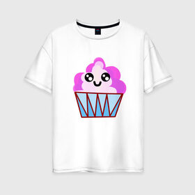 Женская футболка хлопок Oversize с принтом Милый кекс-мороженое в Екатеринбурге, 100% хлопок | свободный крой, круглый ворот, спущенный рукав, длина до линии бедер
 | еда | кекс | пирожное | сладости | сластена.