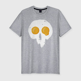 Мужская футболка хлопок Slim с принтом Череп-глазунья в Екатеринбурге, 92% хлопок, 8% лайкра | приталенный силуэт, круглый вырез ворота, длина до линии бедра, короткий рукав | Тематика изображения на принте: еда | желток | завтрак | яичница | яйцо