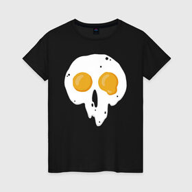 Женская футболка хлопок с принтом Череп-глазунья в Екатеринбурге, 100% хлопок | прямой крой, круглый вырез горловины, длина до линии бедер, слегка спущенное плечо | еда | желток | завтрак | яичница | яйцо