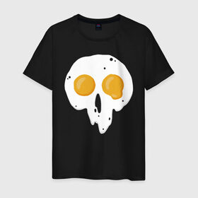 Мужская футболка хлопок с принтом Череп-глазунья в Екатеринбурге, 100% хлопок | прямой крой, круглый вырез горловины, длина до линии бедер, слегка спущенное плечо. | еда | желток | завтрак | яичница | яйцо