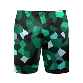 Мужские шорты спортивные с принтом Имеральд в Екатеринбурге,  |  | camouflage | casual style | geometry | green | hexagon | polygonal | stripes | texture | гексагон | геометрические | геометрия | городской | изумруд | камуфляж | кристаллы | милитари | мозаика | объемный | повседневный | полигон