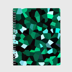 Тетрадь с принтом Имеральд в Екатеринбурге, 100% бумага | 48 листов, плотность листов — 60 г/м2, плотность картонной обложки — 250 г/м2. Листы скреплены сбоку удобной пружинной спиралью. Уголки страниц и обложки скругленные. Цвет линий — светло-серый
 | camouflage | casual style | geometry | green | hexagon | polygonal | stripes | texture | гексагон | геометрические | геометрия | городской | изумруд | камуфляж | кристаллы | милитари | мозаика | объемный | повседневный | полигон