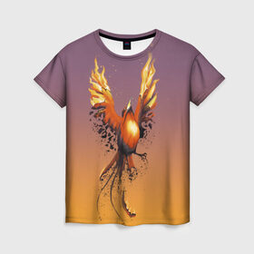Женская футболка 3D с принтом Феникс и зола в Екатеринбурге, 100% полиэфир ( синтетическое хлопкоподобное полотно) | прямой крой, круглый вырез горловины, длина до линии бедер | fire | flame | зола | огонь | птица | феникс | яйцо