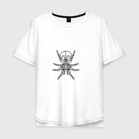 Мужская футболка хлопок Oversize с принтом Череп в Екатеринбурге, 100% хлопок | свободный крой, круглый ворот, “спинка” длиннее передней части | контур | лапы | лицо | паук | череп