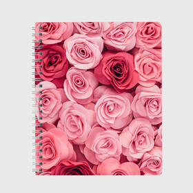 Тетрадь с принтом Розовые Розы в Екатеринбурге, 100% бумага | 48 листов, плотность листов — 60 г/м2, плотность картонной обложки — 250 г/м2. Листы скреплены сбоку удобной пружинной спиралью. Уголки страниц и обложки скругленные. Цвет линий — светло-серый
 | pink | rose | день святого валентина | красивый | любовь | прекрасный | роза | цветок | цветы