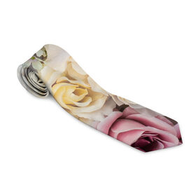 Галстук 3D с принтом Нежные Цветы в Екатеринбурге, 100% полиэстер | Длина 148 см; Плотность 150-180 г/м2 | белый | розовый | розы | сирень | цветок