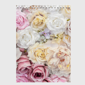 Скетчбук с принтом Нежные Цветы в Екатеринбурге, 100% бумага
 | 48 листов, плотность листов — 100 г/м2, плотность картонной обложки — 250 г/м2. Листы скреплены сверху удобной пружинной спиралью | белый | розовый | розы | сирень | цветок