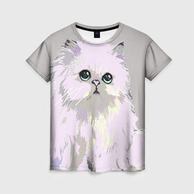 Женская футболка 3D с принтом Пушистый милый кот с грустным взглядом в Екатеринбурге, 100% полиэфир ( синтетическое хлопкоподобное полотно) | прямой крой, круглый вырез горловины, длина до линии бедер | забавно | котята | няшно | цитата