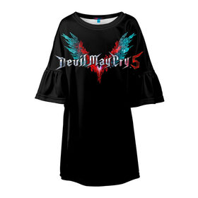 Детское платье 3D с принтом Devil May Cry в Екатеринбурге, 100% полиэстер | прямой силуэт, чуть расширенный к низу. Круглая горловина, на рукавах — воланы | 3d. | demon | devil | devil may cry 5 | games | демон | дьявол | игры