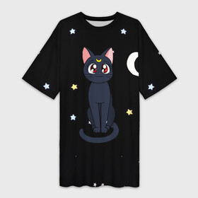 Платье-футболка 3D с принтом Луна в Екатеринбурге,  |  | Тематика изображения на принте: sailor moon. кот луна | кот | кошка | луна | сейлор мун | сейлормун