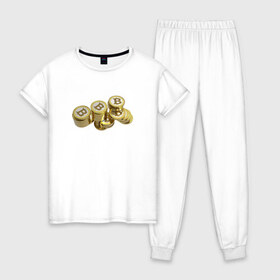 Женская пижама хлопок с принтом BITCOIN в Екатеринбурге, 100% хлопок | брюки и футболка прямого кроя, без карманов, на брюках мягкая резинка на поясе и по низу штанин | bitcoin | btc | биткоин | валюта | деньги | криптовалюта