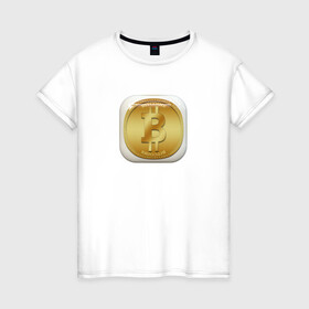 Женская футболка хлопок с принтом BITCOIN в Екатеринбурге, 100% хлопок | прямой крой, круглый вырез горловины, длина до линии бедер, слегка спущенное плечо | bitcoin | btc | биткоин | валюта | деньги | криптовалюта